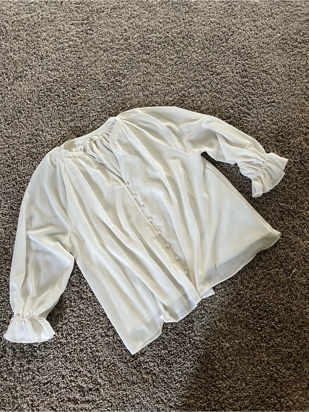 entro Cream Sheer Button-Front Blouse with Puff Sleeves